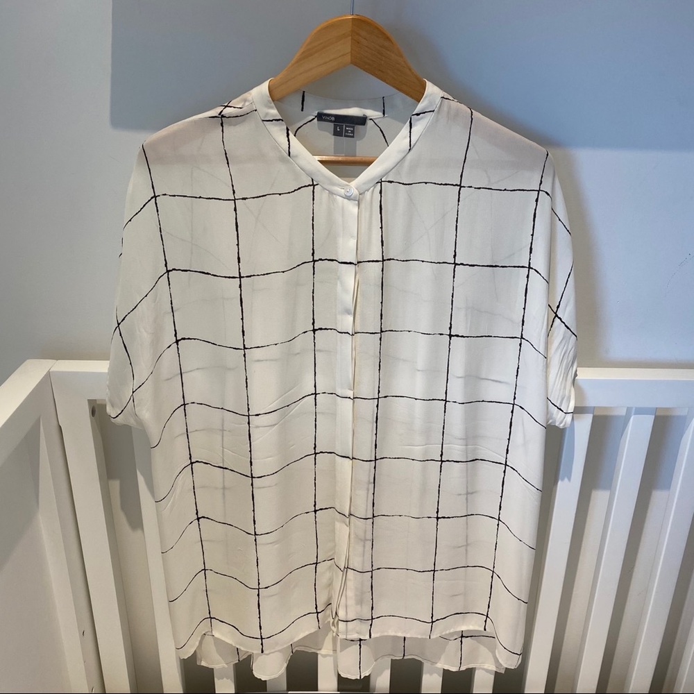 Vince Plaid Short Sleeve Blouse